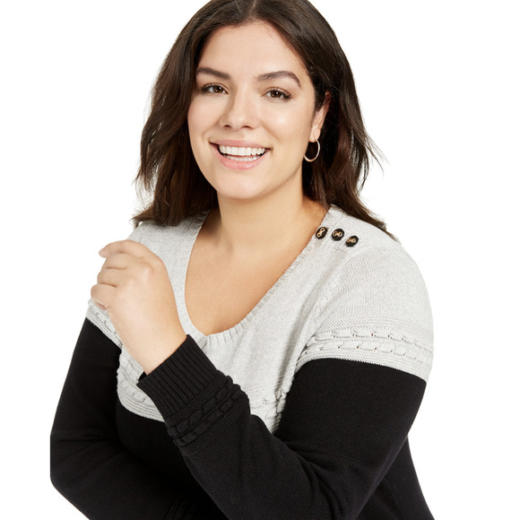 NEW Charter Club Metallic Bi-color Sweater Silver Tin Black Women's Plus Size 0X - Picture 2 of 10